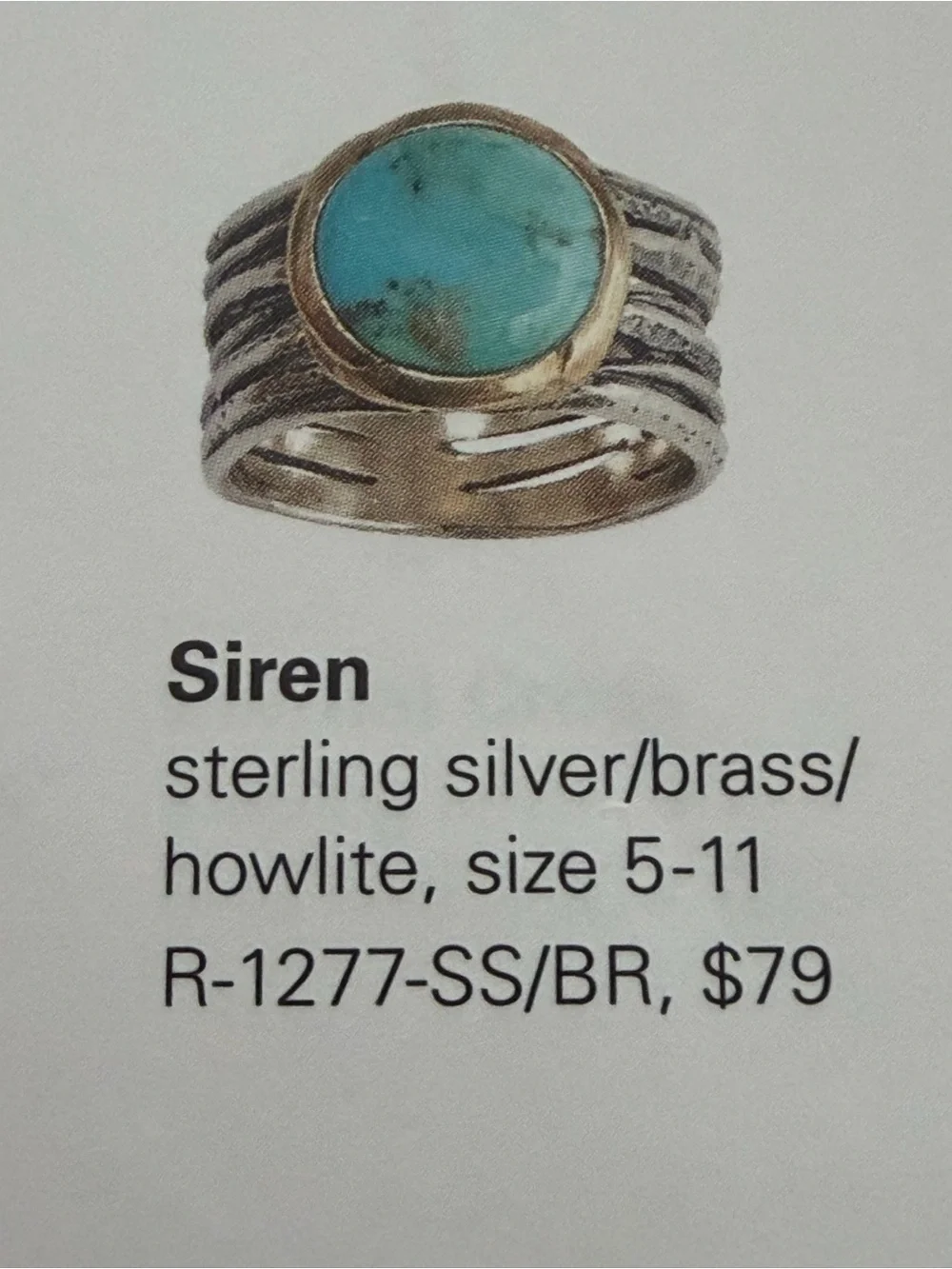 Grace & Heart G&H Jewelry Ring Size 7 Turquoise Stone Mixed Metal .925 SS Brass